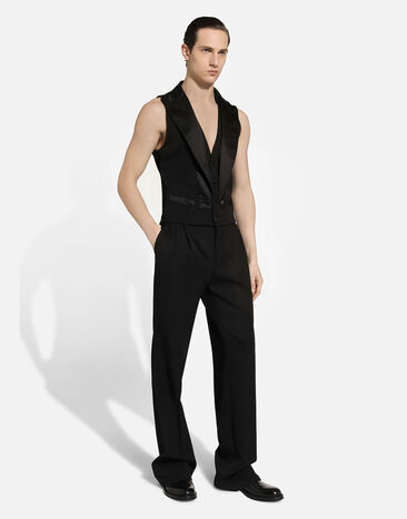 Dolce & Gabbana Single-breasted gabardine vest Black G713DTFU21E