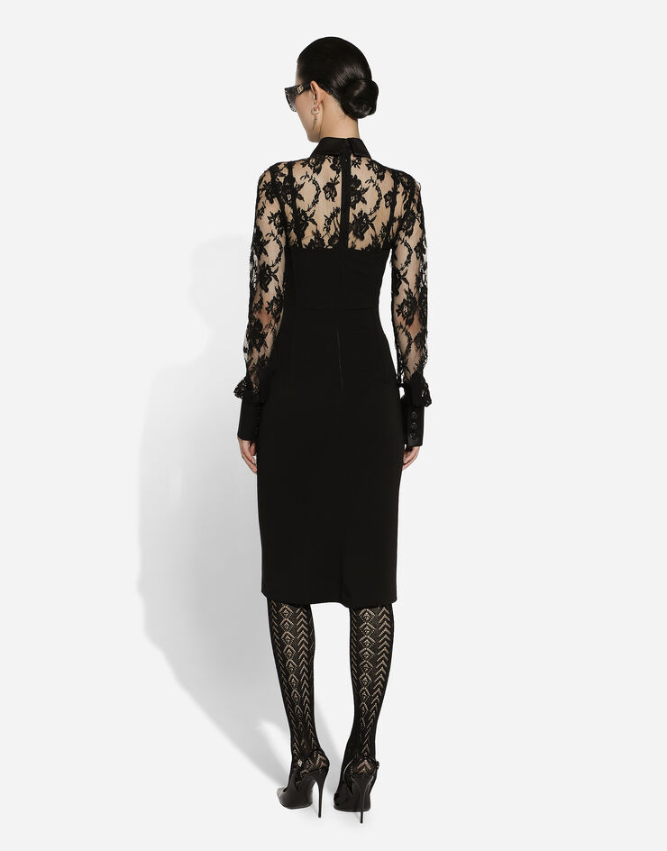 Dolce & Gabbana Calf-length jersey and lace dress with corset details Black F6JFZTGDCH0