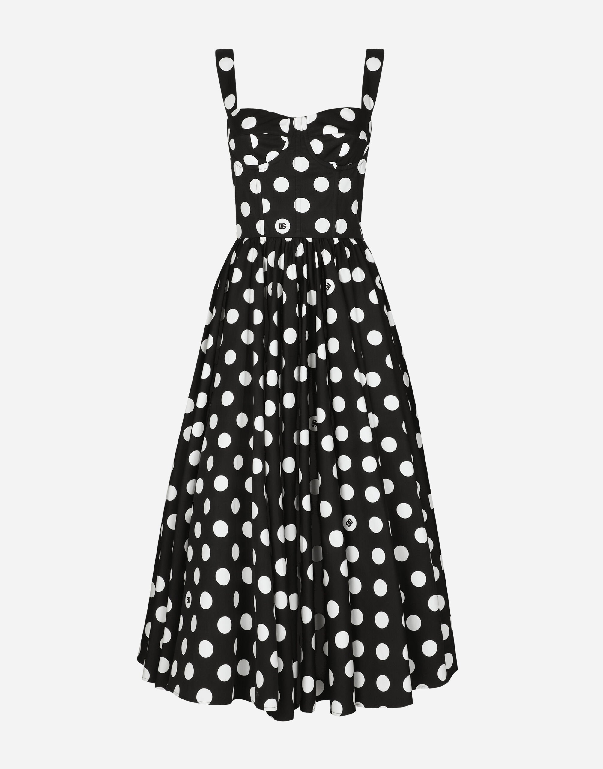 ${brand} Cotton calf-length corset dress with polka-dot print ${colorDescription} ${masterID}