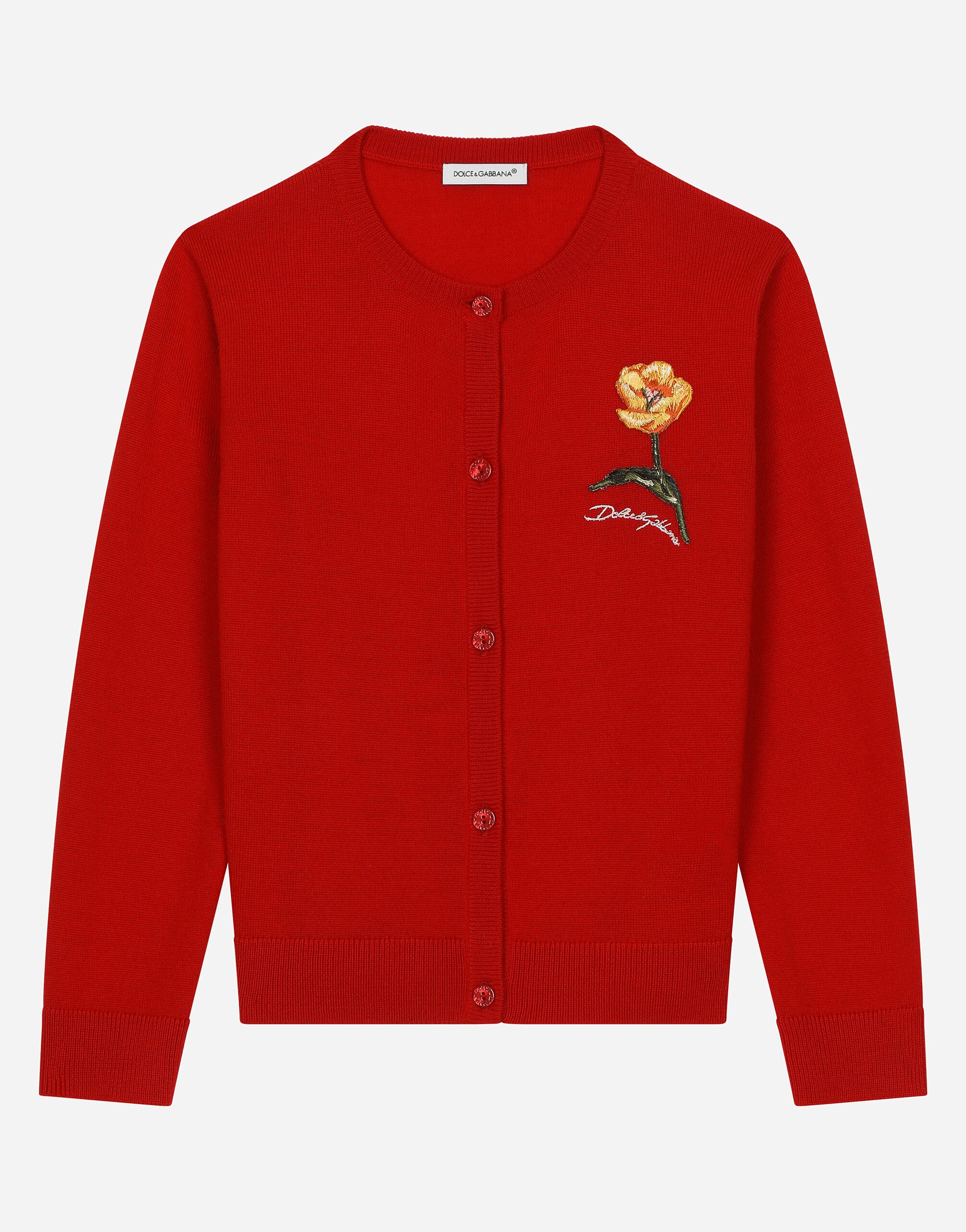 ${brand} Трикотажный кардиган с цветком и логотипом Dolce&Gabbana ${colorDescription} ${masterID}
