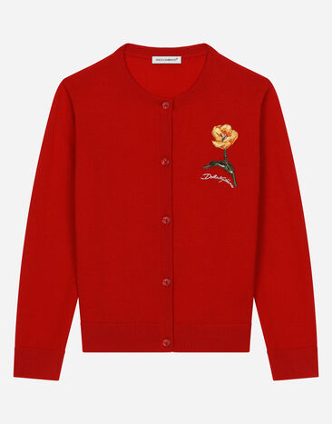 Dolce & Gabbana Strickcardigan mit Blume und Dolce&Gabbana-Logo Rot L5KWH6JCVV2