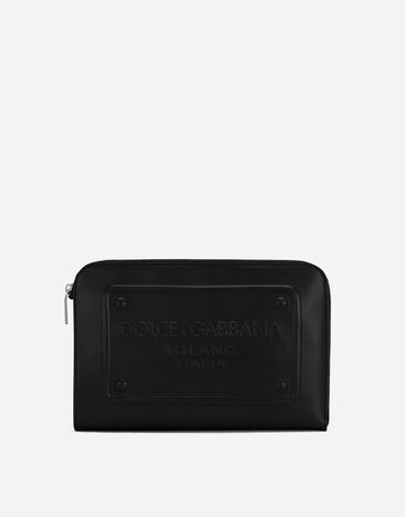 Dolce & Gabbana Pouch piccola in pelle di vitello con logo in rilievo Marrone BM2338A8034