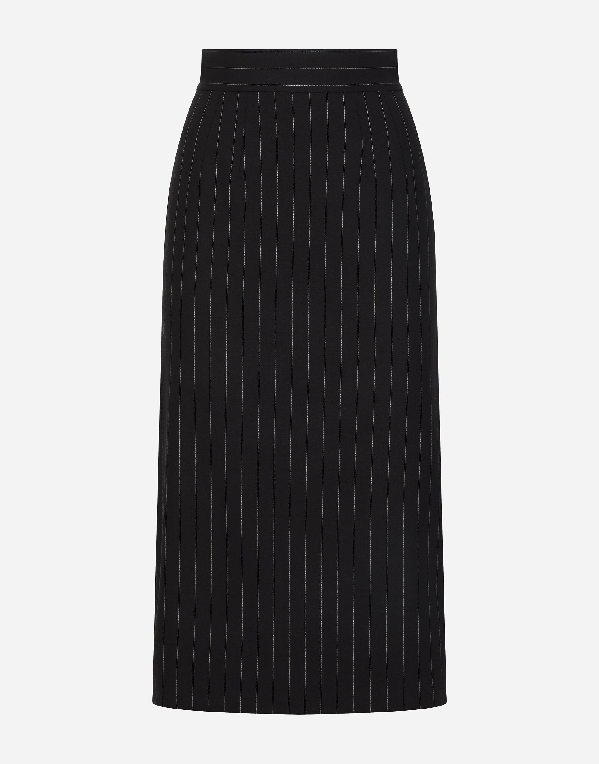 ${brand} Pinstripe wool calf-length skirt ${colorDescription} ${masterID}