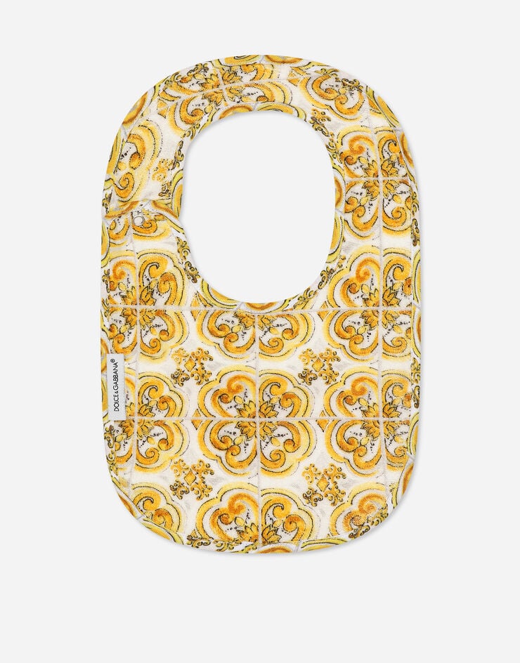 Dolce & Gabbana Set de regalo de 2 baberos de punto con estampado Maiolica amarillo Imprima LNJAF0G7NUI