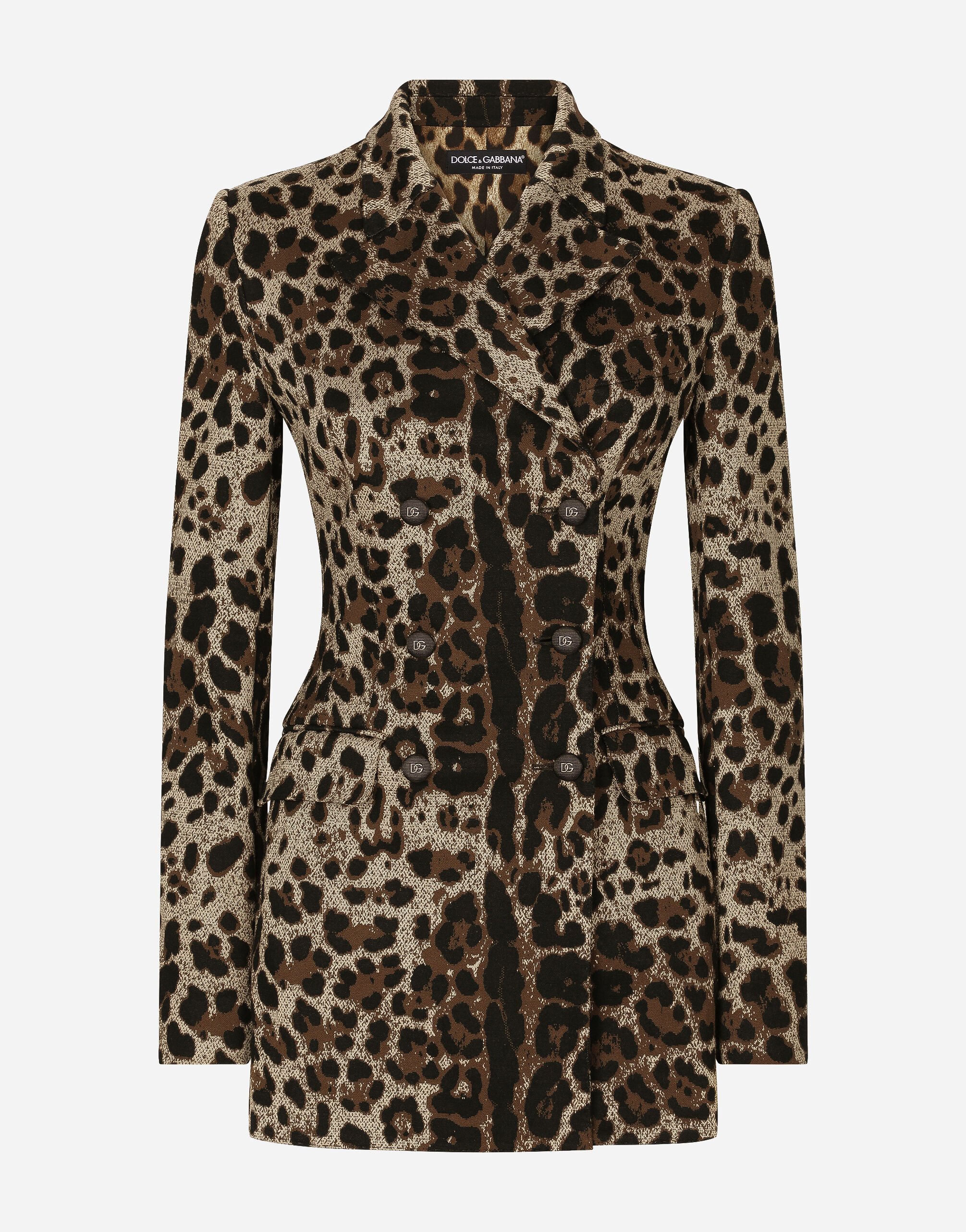 ${brand} Double-breasted wool Turlington jacket with jacquard leopard design ${colorDescription} ${masterID}
