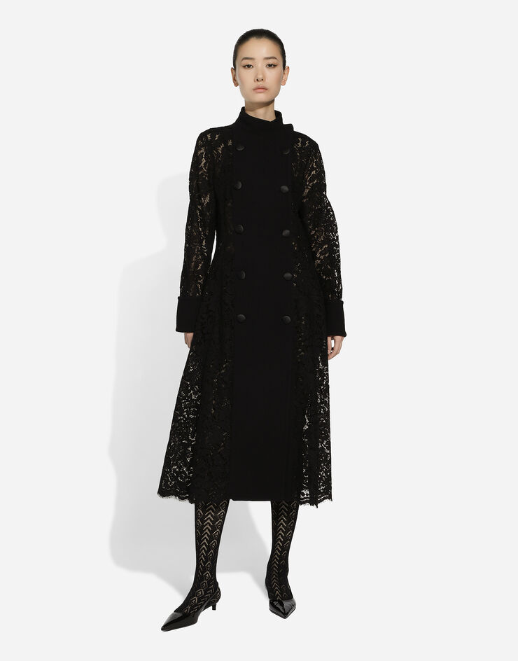 Dolce & Gabbana Manteau croisé en dentelle cordonnet et crêpe de laine Noir F0E1UTHLMTB