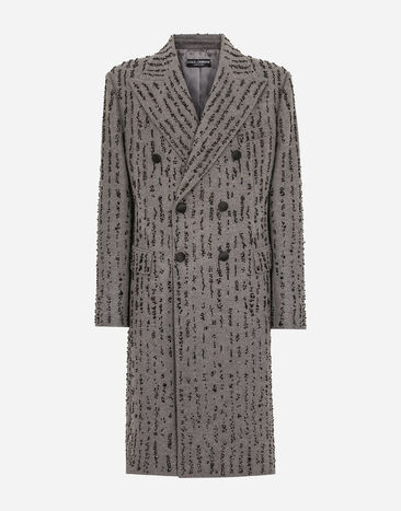 ${brand} Double-breasted coat in pinstripe-effect embroidered baize ${colorDescription} ${masterID}