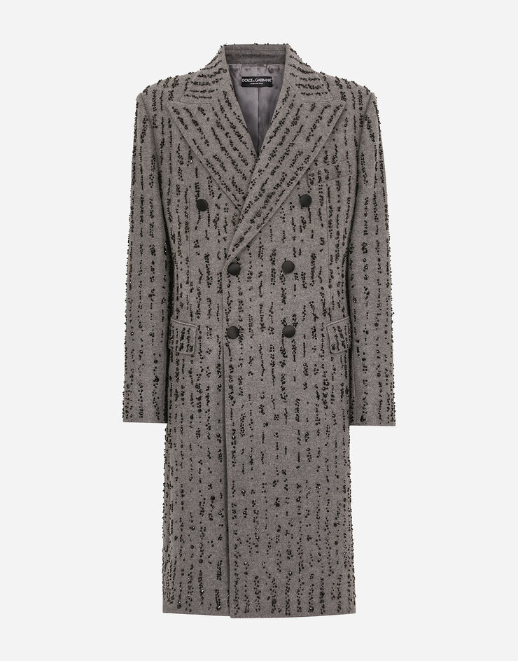 Dolce & Gabbana Double-breasted coat in pinstripe-effect embroidered baize Multicolor G048VZGI578