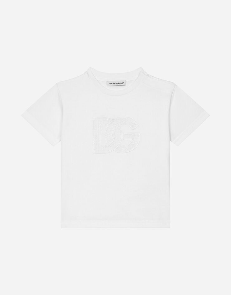 Dolce & Gabbana Jersey T-shirt with openwork DG logo White L2JTAZG7B6O