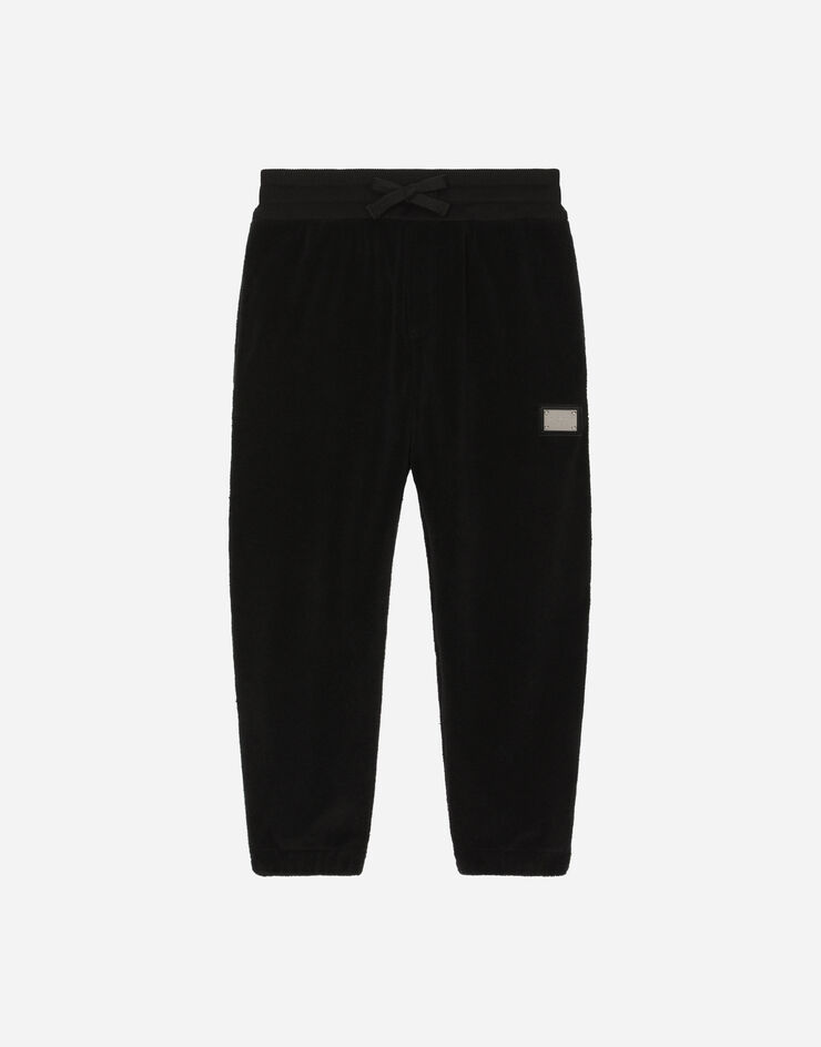 Dolce & Gabbana Terrycloth jogging pants with logo tag Black L4JPHQG7I8U