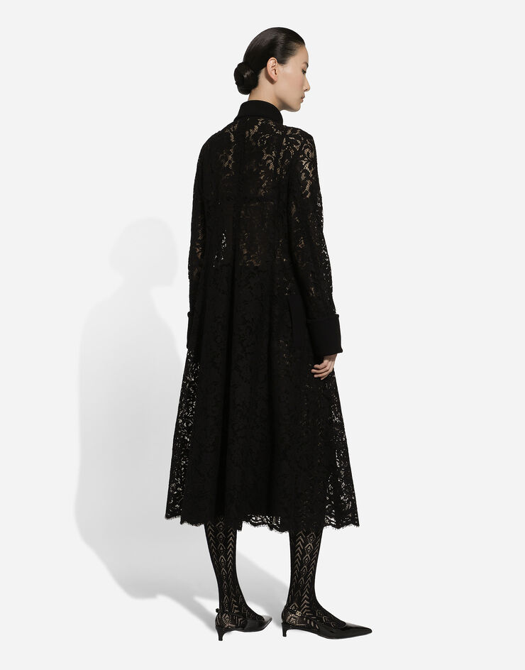 Dolce & Gabbana Double-breasted cordonetto lace and wool crêpe coat Black F0E1UTHLMTB