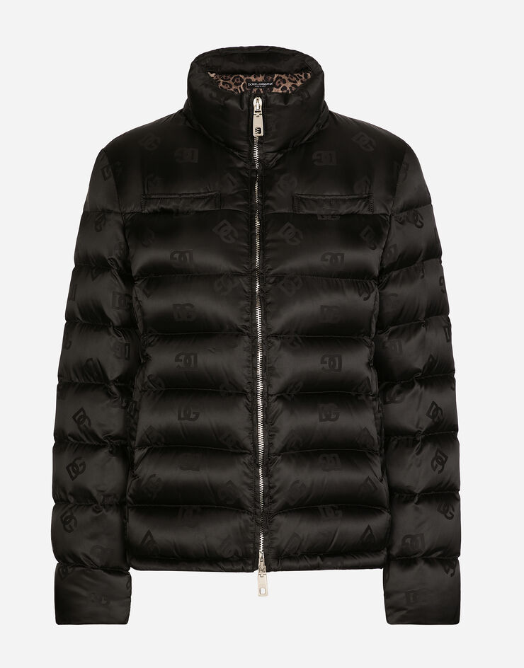 Dolce & Gabbana Padded satin jacquard down jacket with all-over DG logo Black F9R88TFJSCE