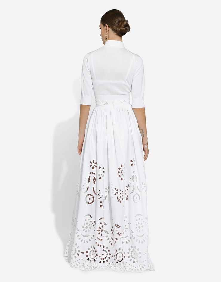 Dolce & Gabbana Длинная юбка-солнце из хлопка с вышивкой ришелье белый F4CVUZGDCJ5