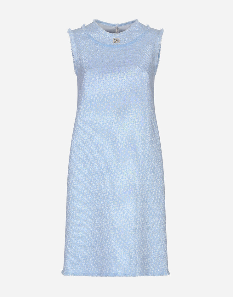 Dolce & Gabbana Sleeveless raschel tweed dress with DG logo Azure F6ARUTHUMUA