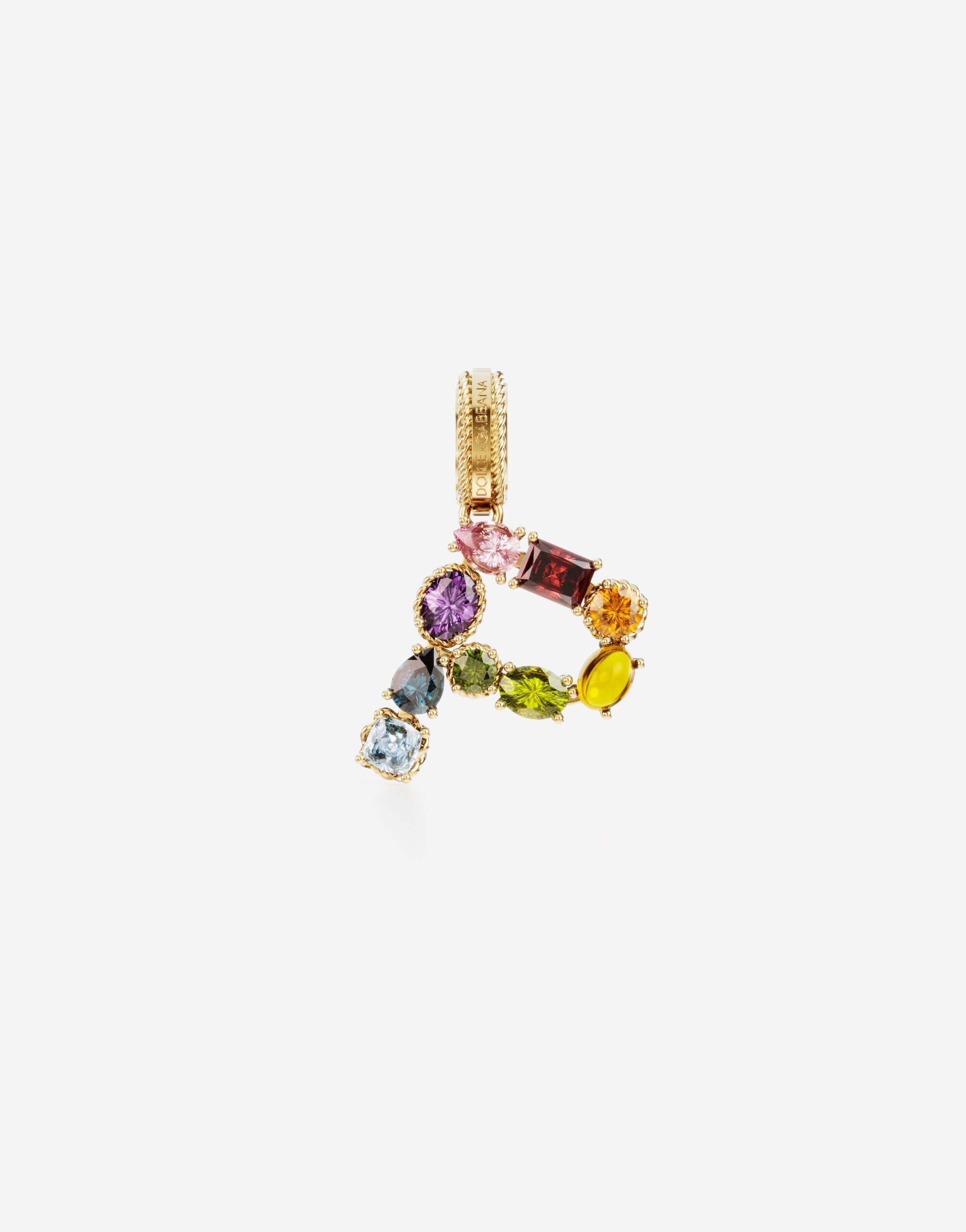 Dolce & Gabbana Rainbow alphabet P 18 kt yellow gold charm with multicolor fine gems Gold WRMR1GWMIXZ