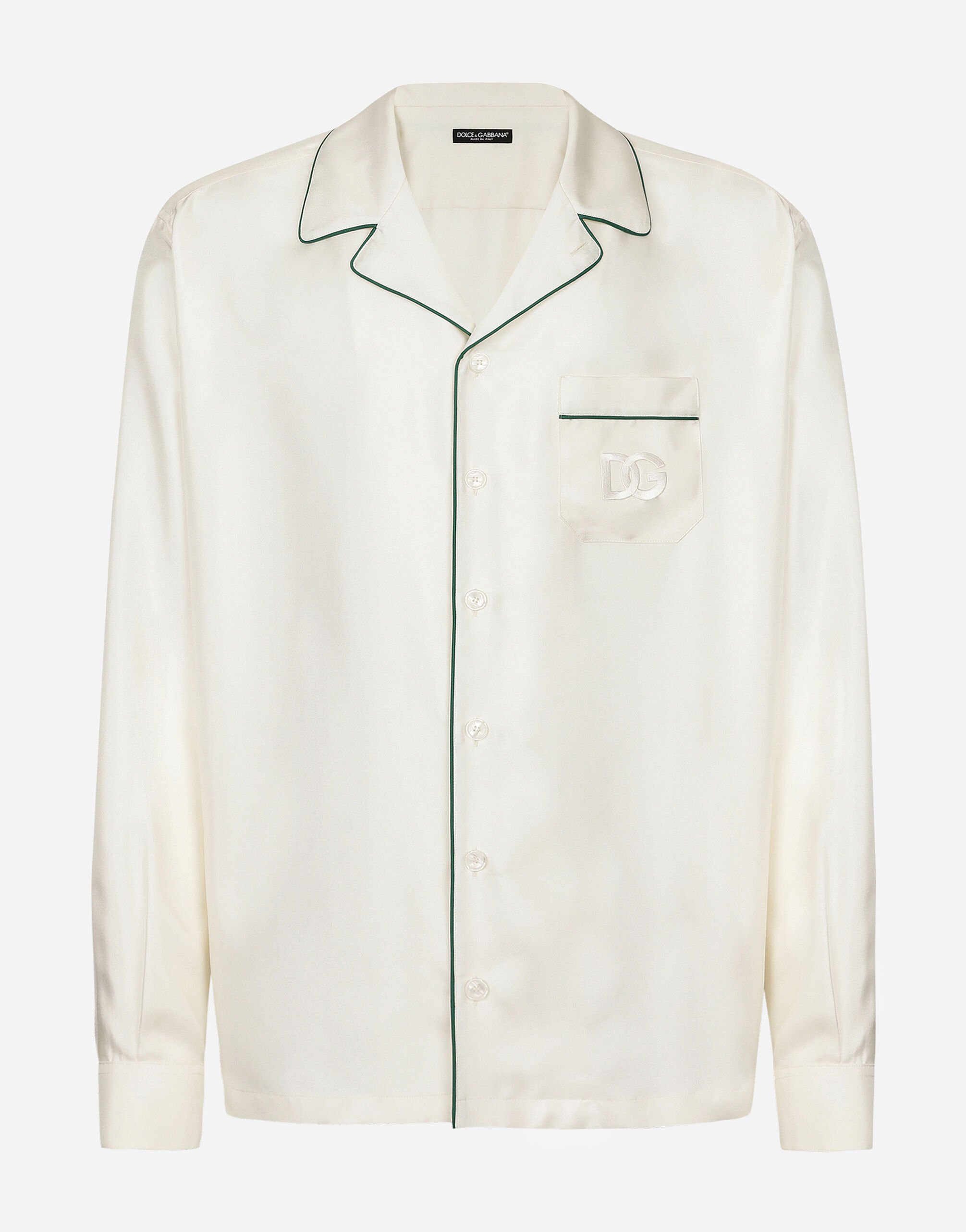Dolce & Gabbana Camisa en sarga de seda con DG bordado Imprima G5JH9THI1S6