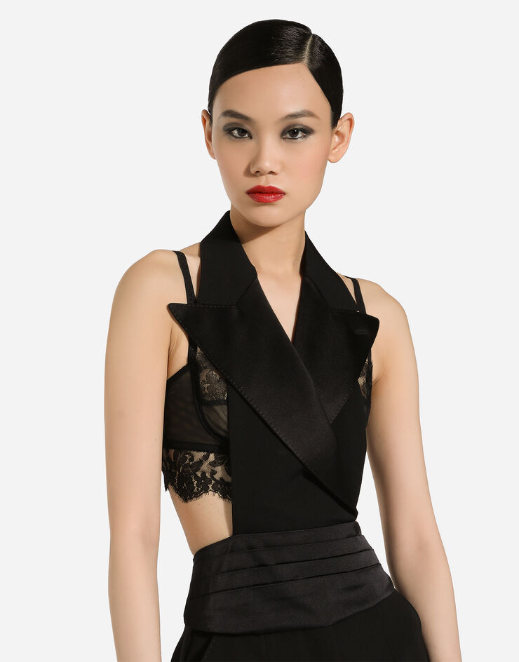 Dolce & Gabbana Double-breasted silk satin vest with low neckline on the back Black F7AI8TGDCRJ