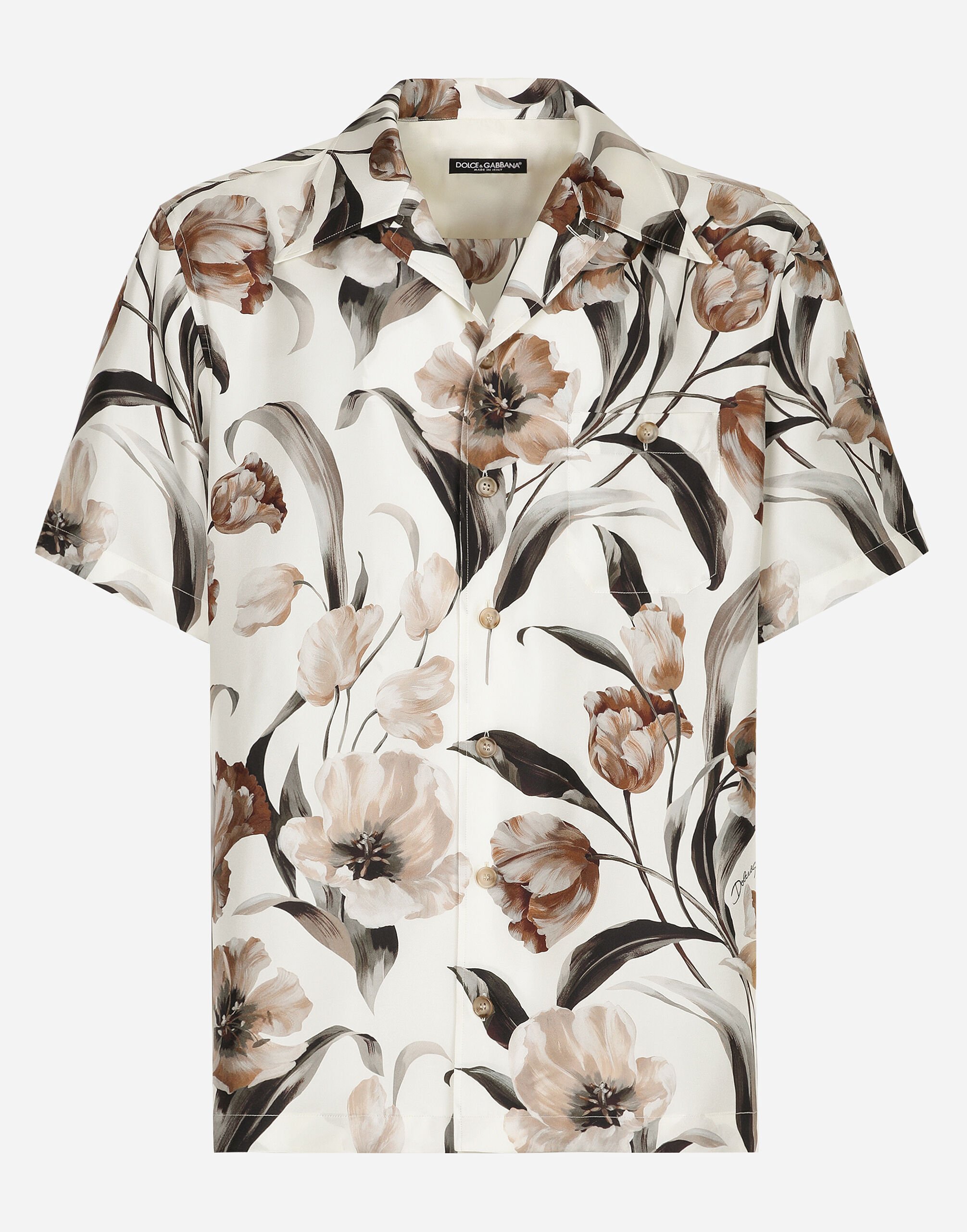 Dolce & Gabbana Silk Hawaiian shirt with tulip print Beige BM2274AN233