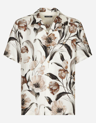 Dolce & Gabbana Silk Hawaiian shirt with tulip print Multicolor G5LY0DG8LA5