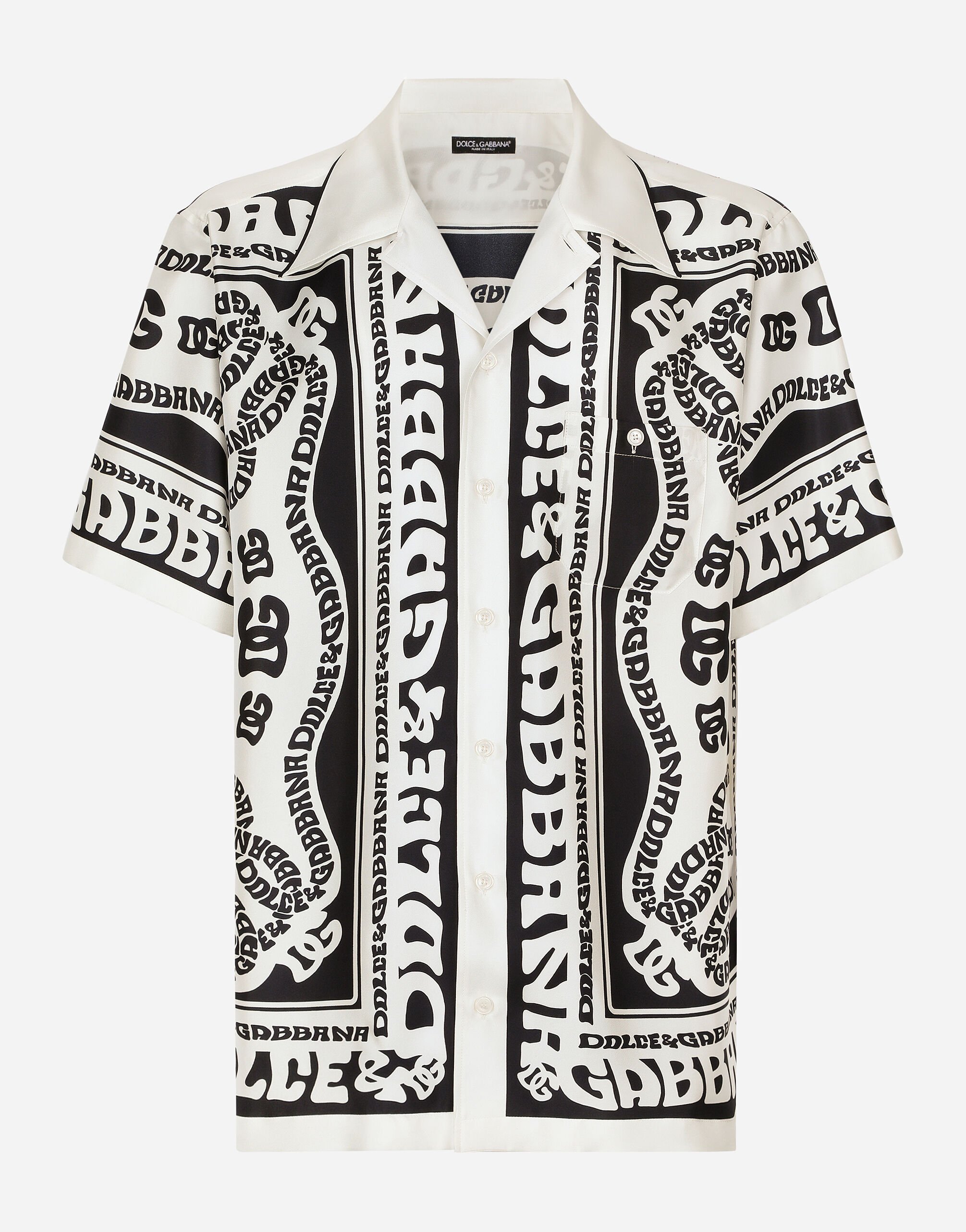 Dolce & Gabbana قميص هاواي حريري بطبعة مارينا أبيض GVRMATHI1QC