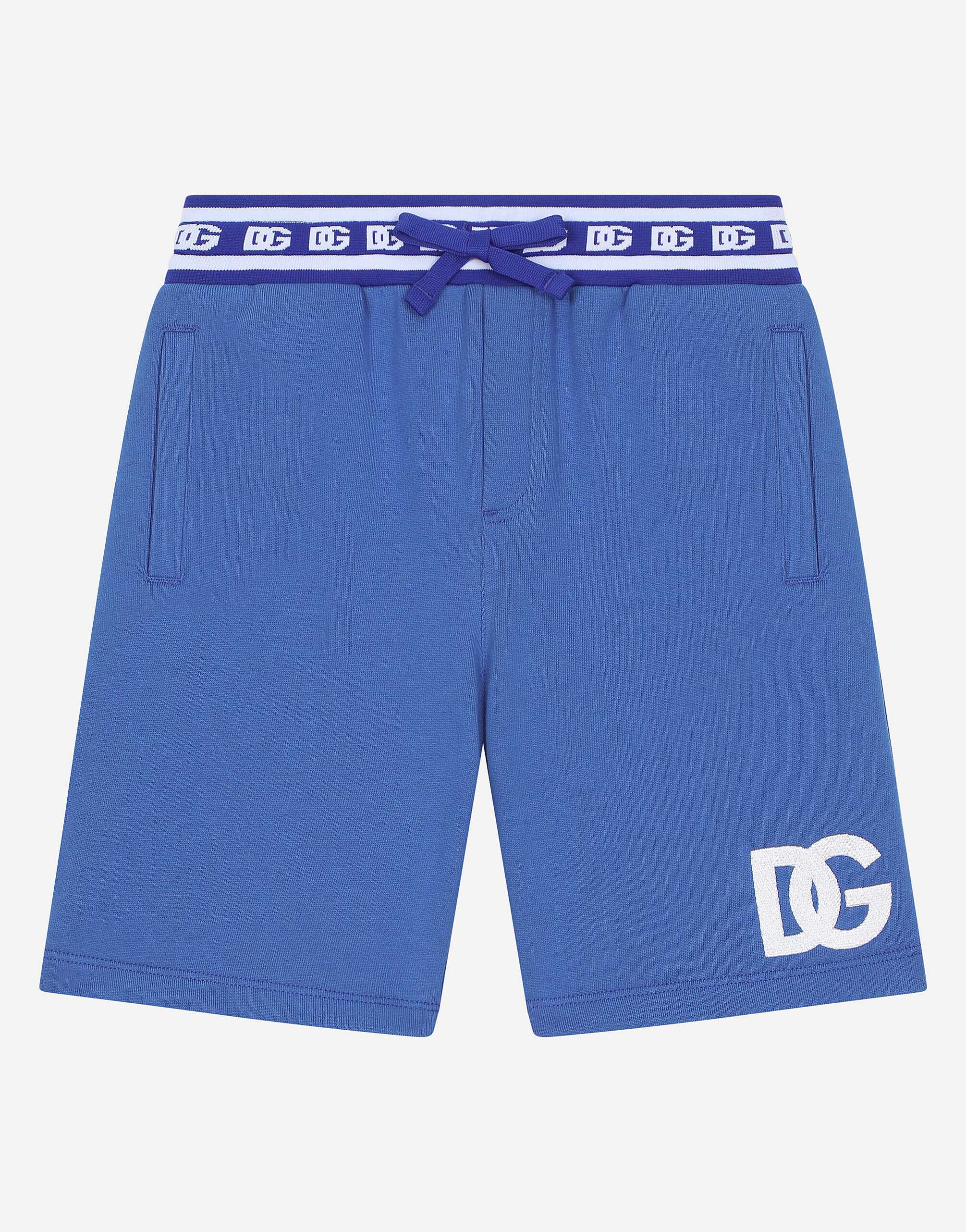 Dolce & Gabbana Jersey jogging shorts with DG logo Green L4JQT6G7NVV