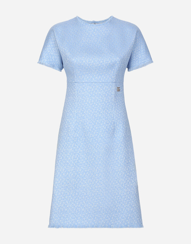 Dolce & Gabbana Raschel tweed midi dress with DG logo Azure F6ARVTGDCL1