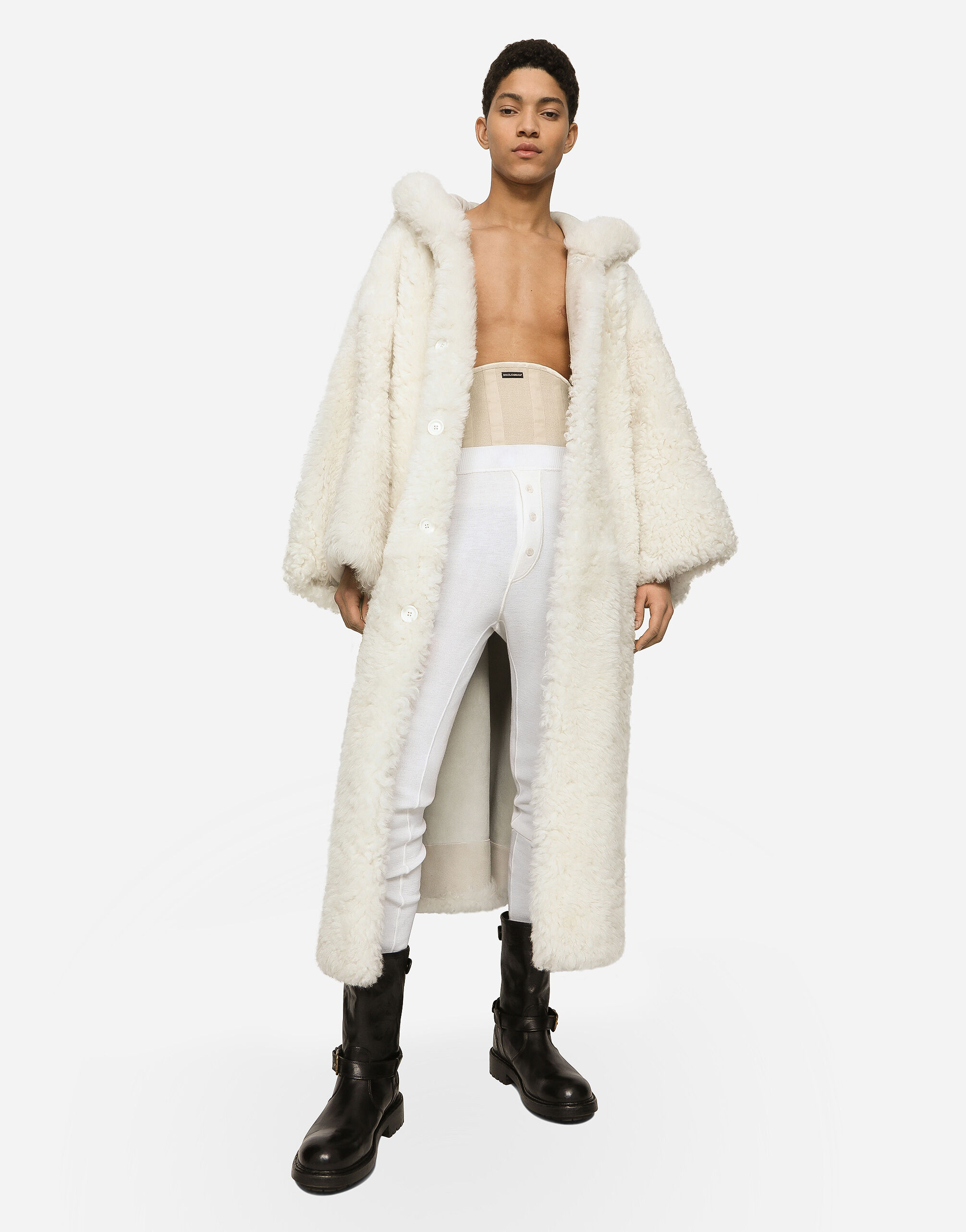 Shearling coat with hood