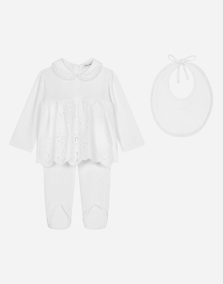 Dolce & Gabbana Set cadeau 3 pièces en interlock et broderie anglaise Blanc L2JO2QG7NXU