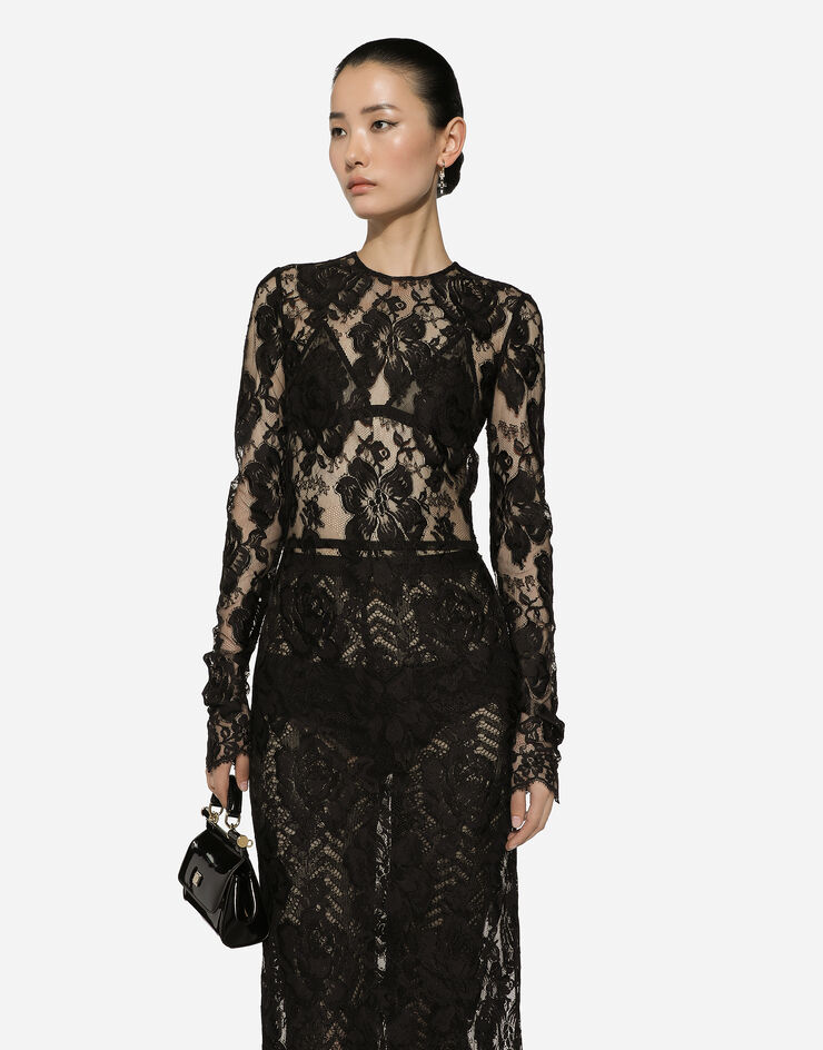 Dolce & Gabbana Calf-length floral lace dress Black F6JACTHLM4A