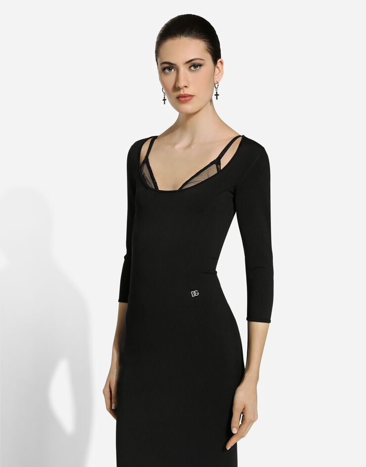 Dolce & Gabbana Calf-length viscose knit dress Black FXS20TJFMEV