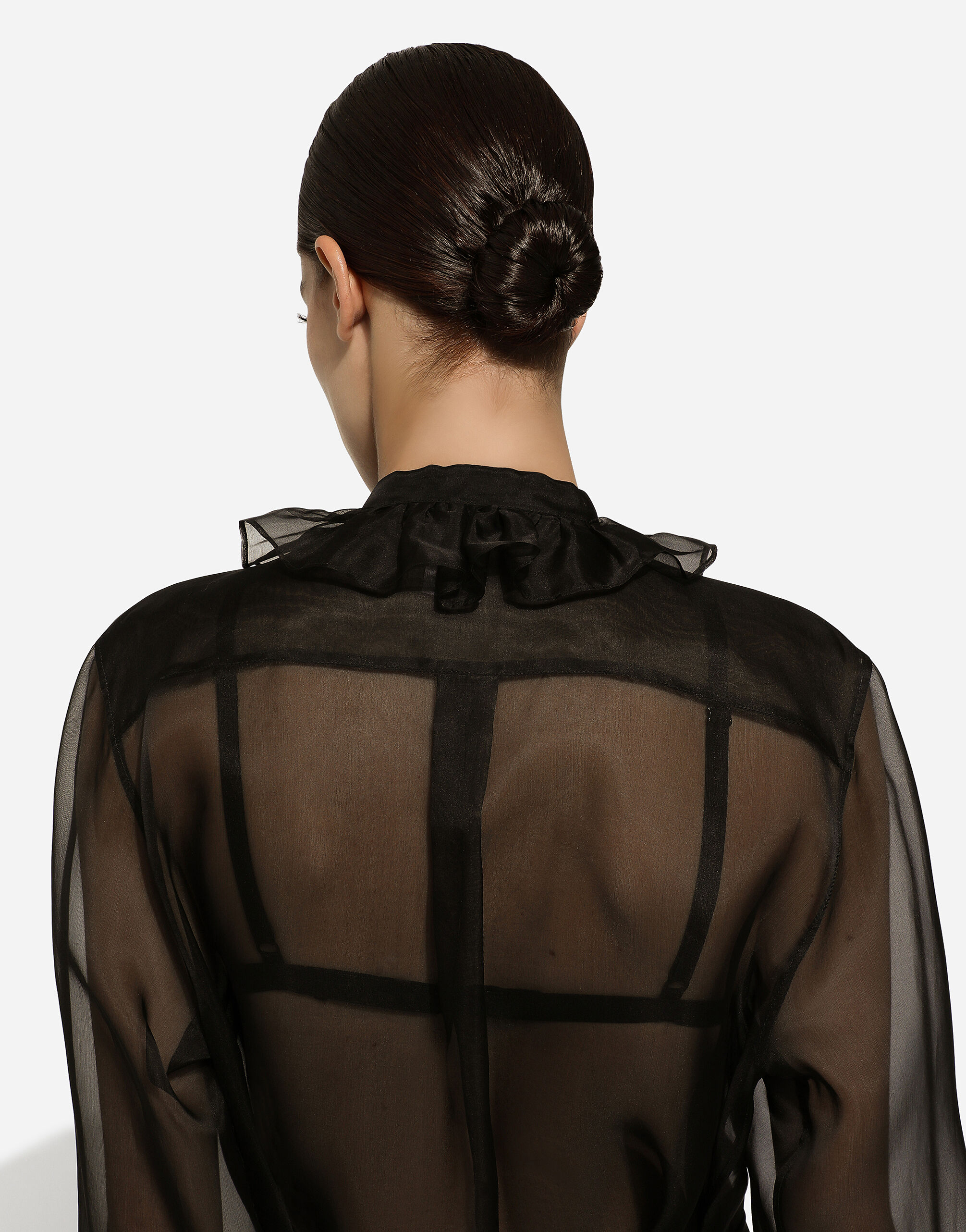 Organza shirt with shirt front and ruffles in Black for Women 