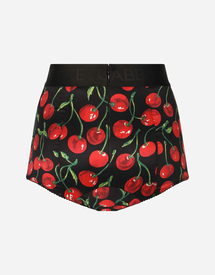 Cherry-print satin high-waisted panties in Multicolor for