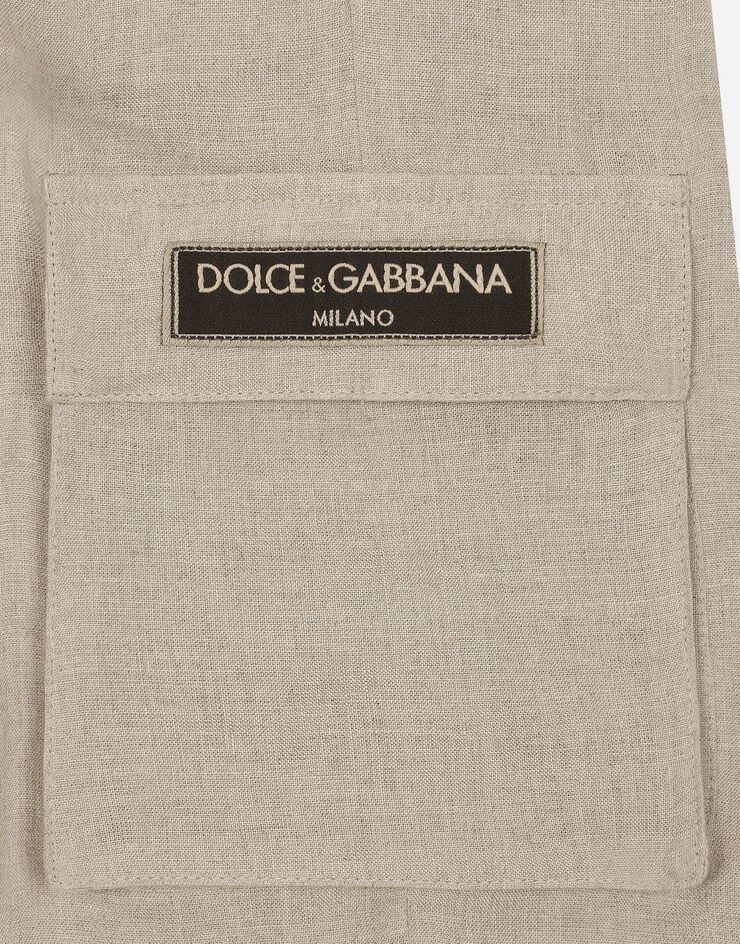 Dolce & Gabbana Cargohose aus Leinen mit Logoetikett Beige L44P42G7NWR
