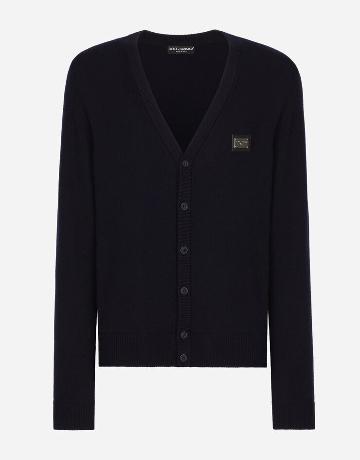 Dolce&Gabbana Cashmere and wool cardigan with branded tag Blue GXO37TJEMQ4