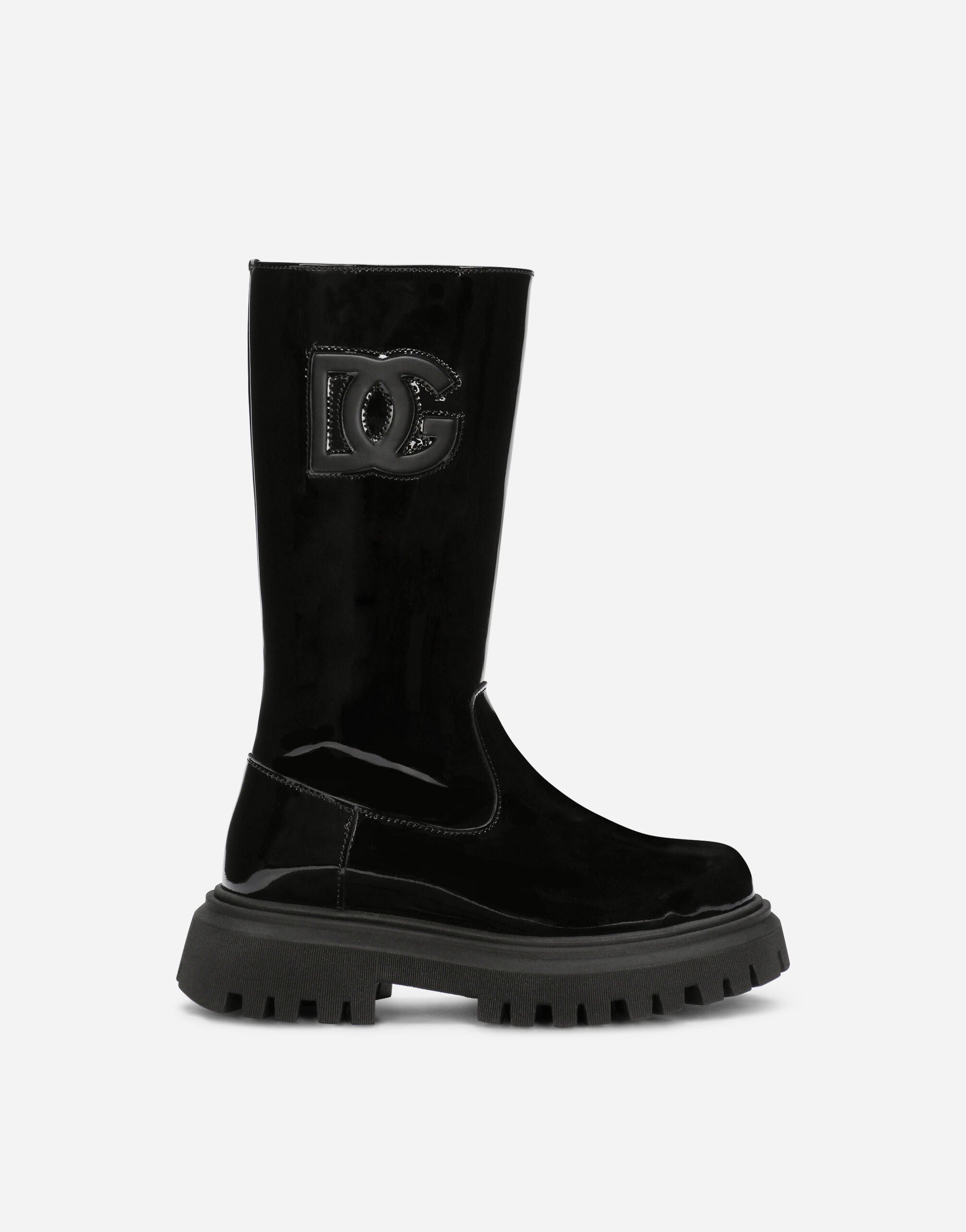 ${brand} Patent leather boots with inlaid DG logo ${colorDescription} ${masterID}