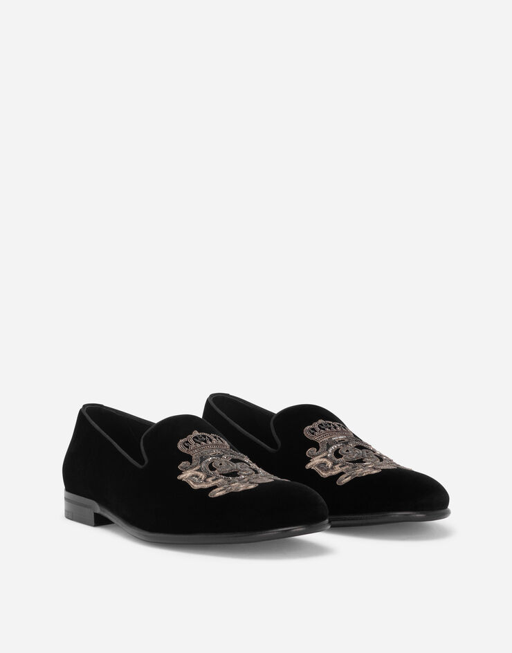 Dolce & Gabbana Pantofola in velluto con ricamo blasone Mehrfarbig A50614AO249