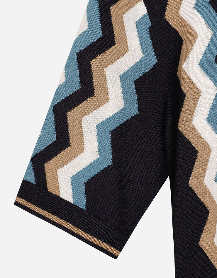 Dolce & Gabbana Kurzarm-Poloshirt mit Zickzack-Intarsie Mehrfarbig GXZ02TJBSH1