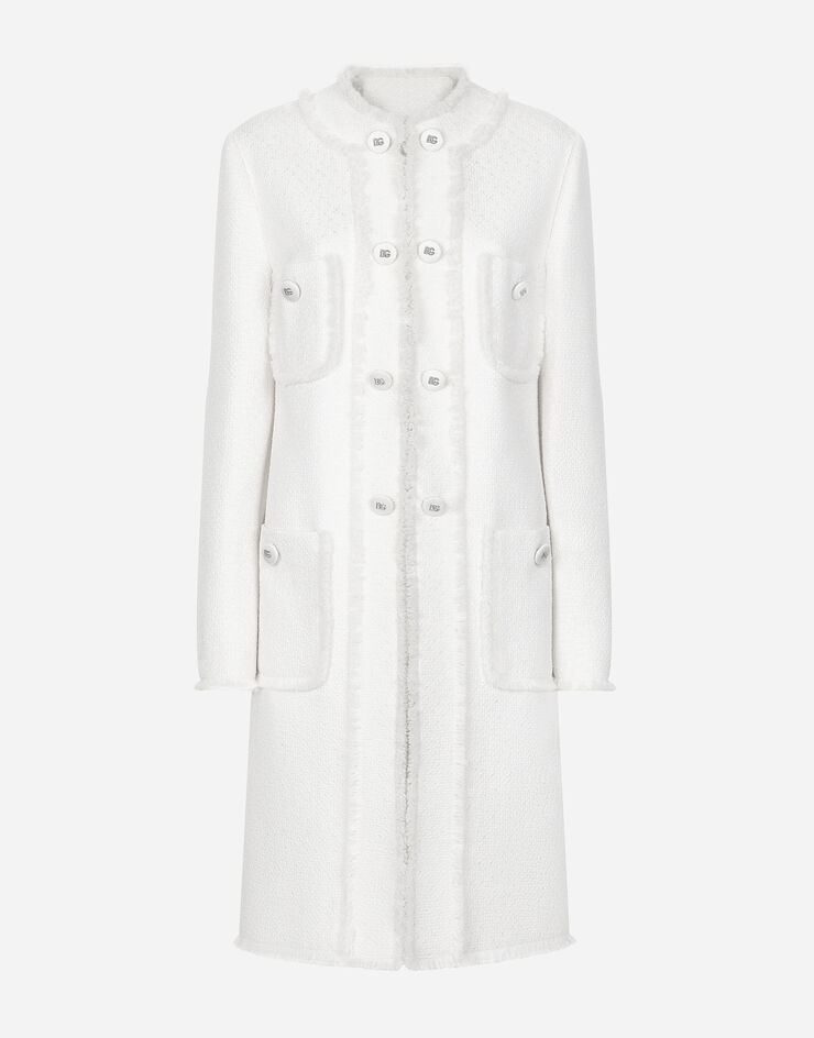 Dolce & Gabbana Manteau droit en tweed Rachel Blanc F0C3UTHUMUA