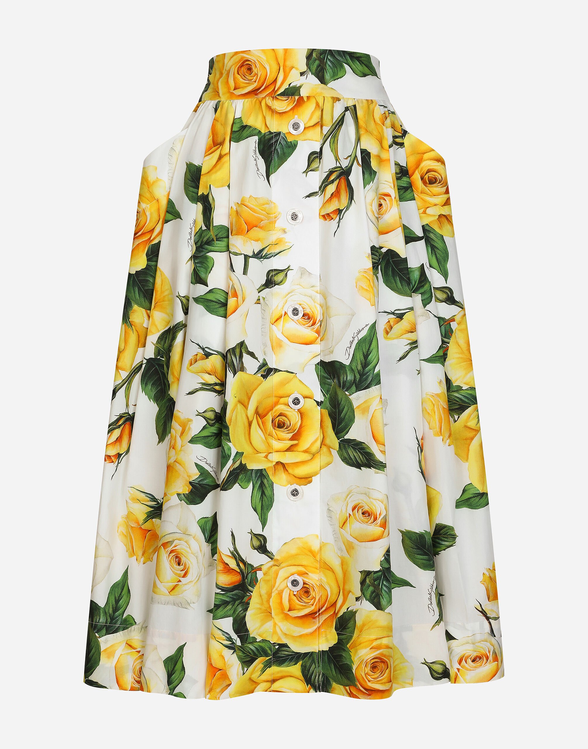 Dolce & Gabbana Falda plato de algodón con estampado de rosas amarillas Imprima F6ZT0THS5M3