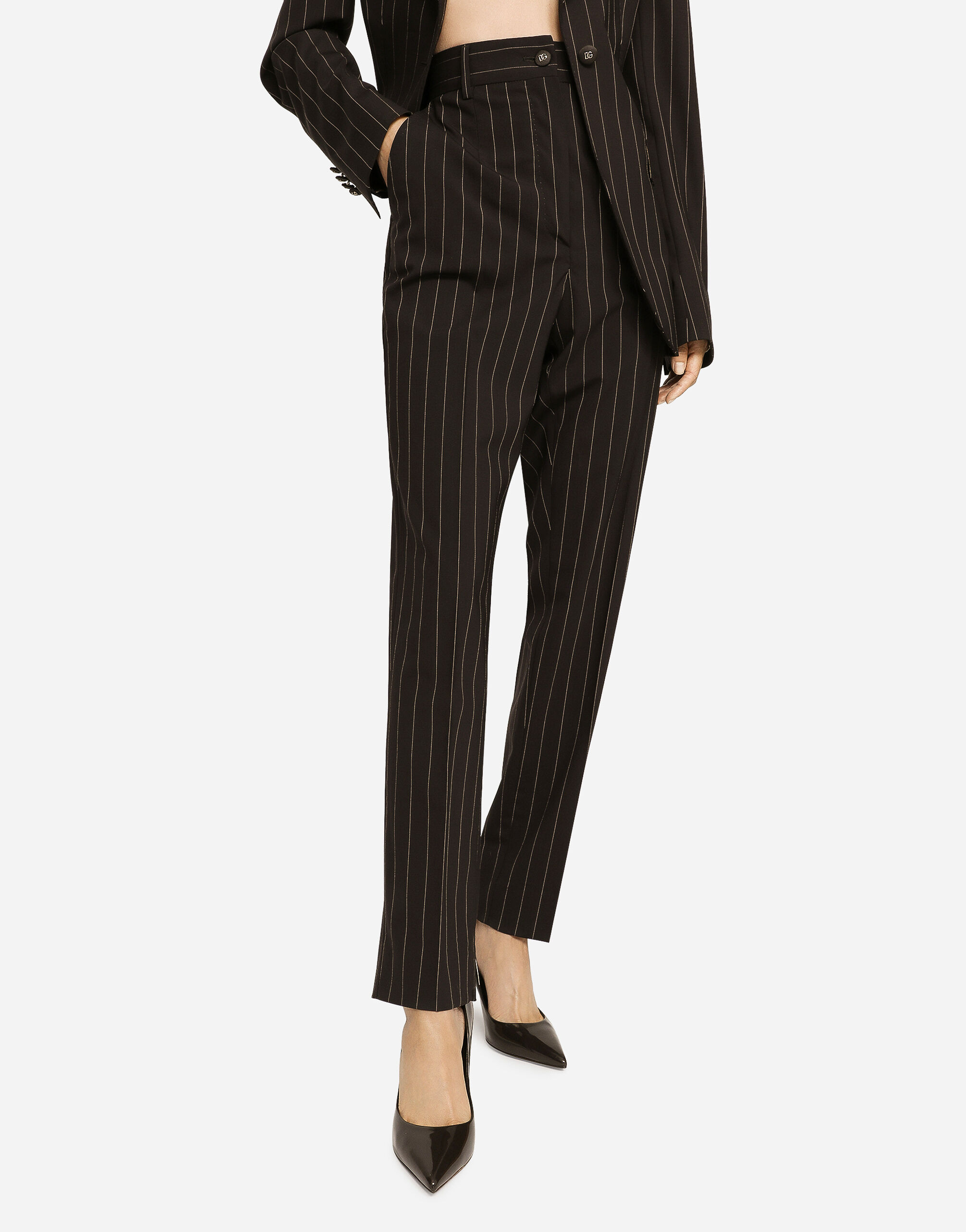 YOURS PETITE Plus Size Black Pinstripe Wide Leg Trousers | Yours Clothing