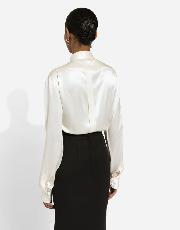 Dolce & Gabbana Camisa de seda con plastrón Blanco F5R35TFU1AU