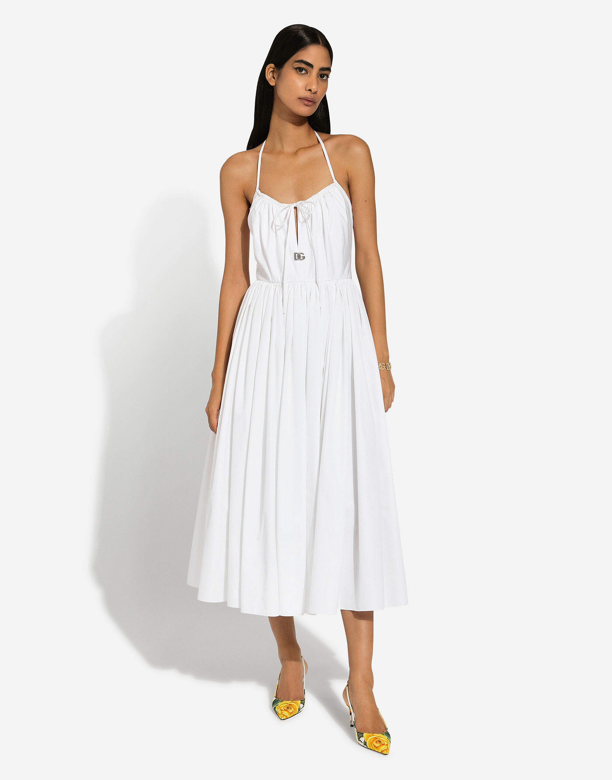 Midi cotton dress with circle skirt