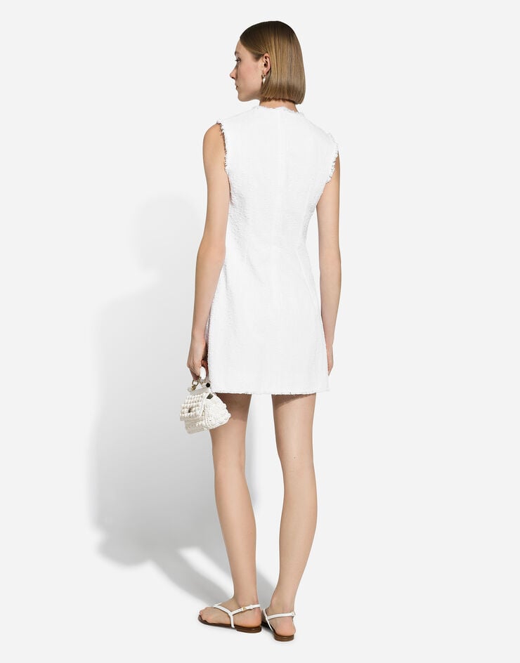 Dolce & Gabbana Короткое платье из хлопкового твида рашель белый F6JKDTHUMT9