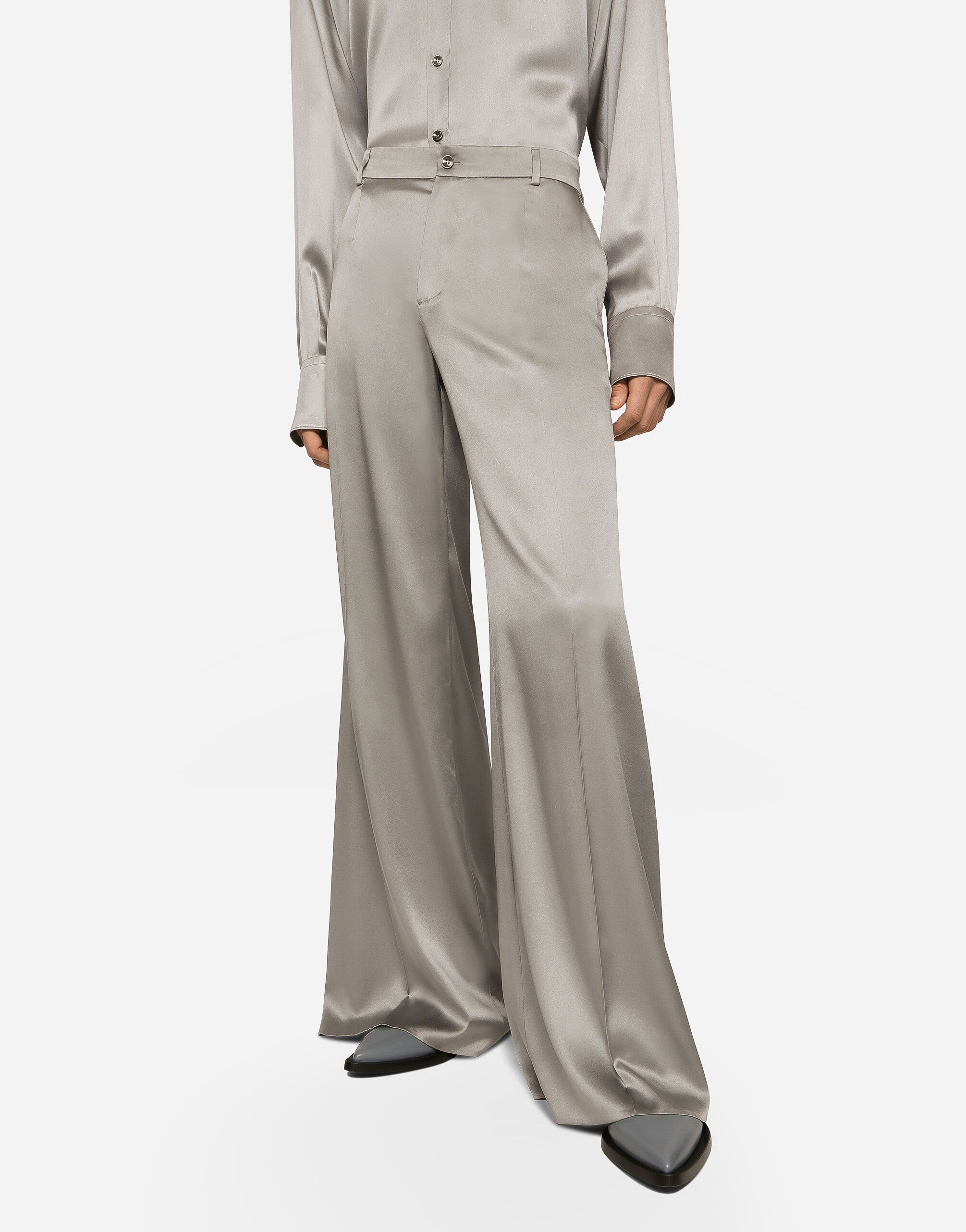 Silk-blend satin trousers - Dark grey - Ladies | H&M