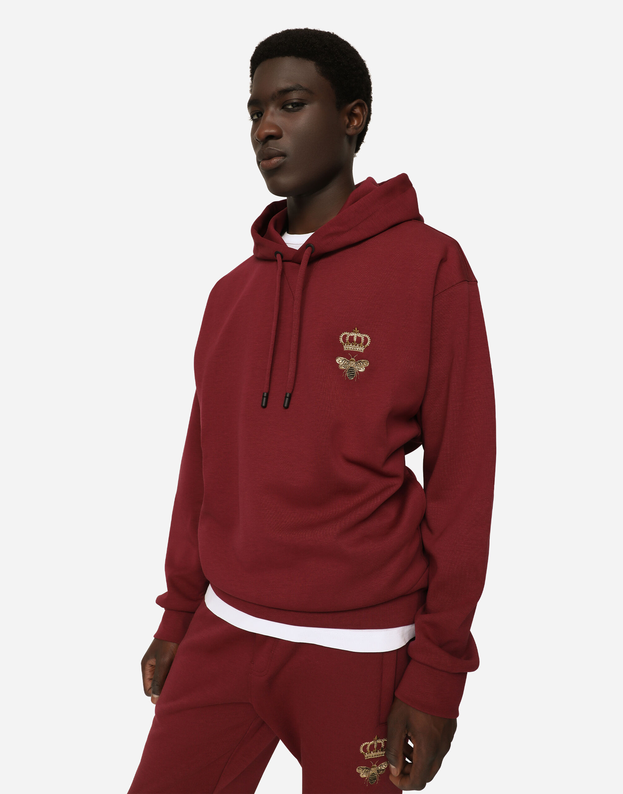 Cotton jersey hoodie with embroidery in Bordeaux for 