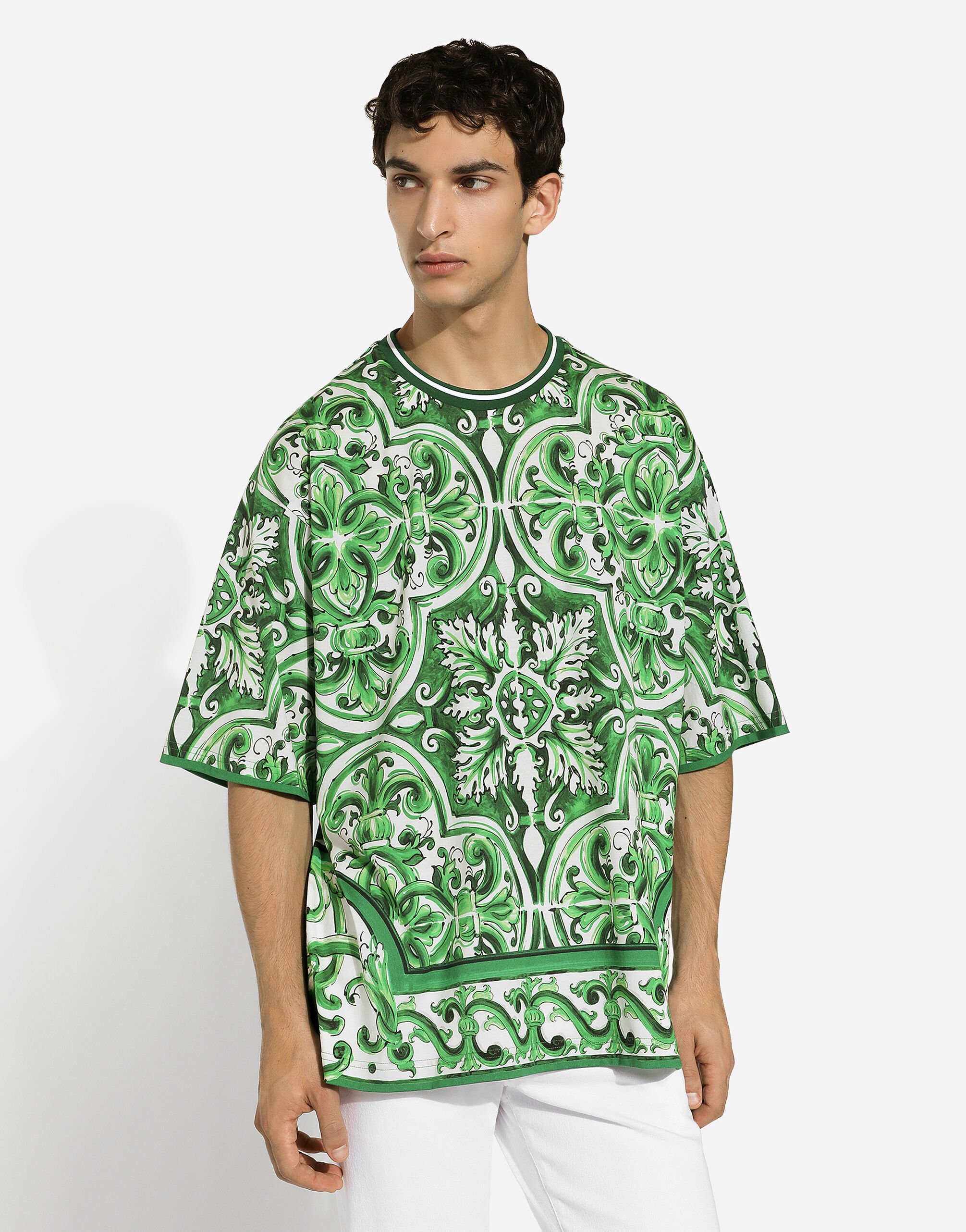 Cotton T-shirt with majolica print
