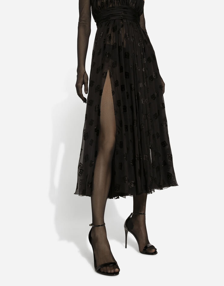 Dolce & Gabbana Платье миди из атласа деворе со сплошным узором DG черный F6DLMTFJTBR