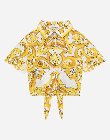 Dolce & Gabbana Рубашка из поплина с желтым принтом майолики Отпечатки L54S05G7KXP