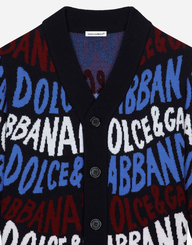 Dolce & Gabbana Cárdigan en jacquard de lana con logotipo Dolce&Gabbana Multicolor L4KWE3JCVV3