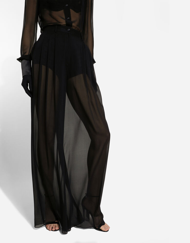 Dolce&Gabbana Hose mit weitem Bein aus Seidenchiffon Schwarz FTC0WTFUAA1